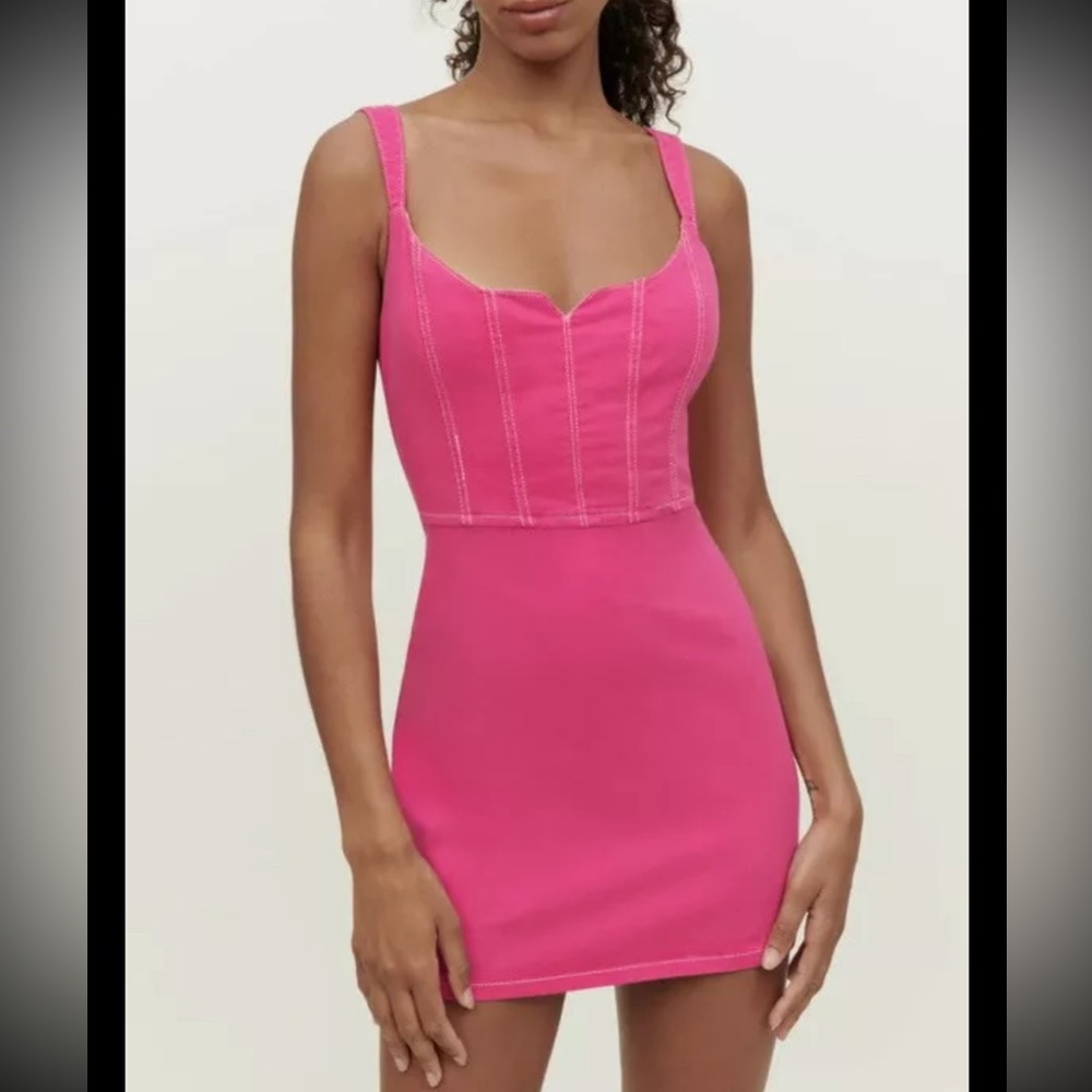 NWT Reformation Jolie Bustier Mini Dress Barbie Pink Size 10